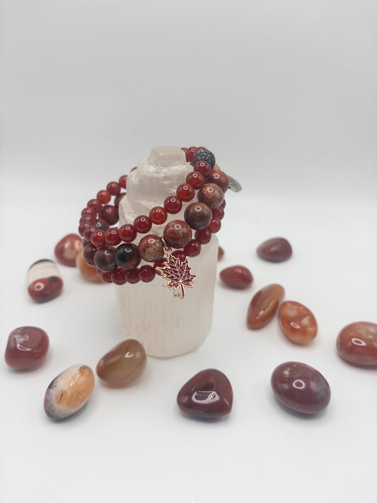 Fall Leaves Red Jasper Crystal Bracelet Single or Stack