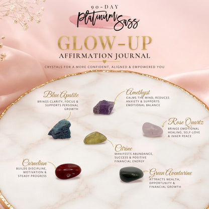 90-Day Glow-Up crystal set with each crystal labeled