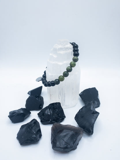 Men's Green Lace Agate & Black Onyx Crystal Bracelet