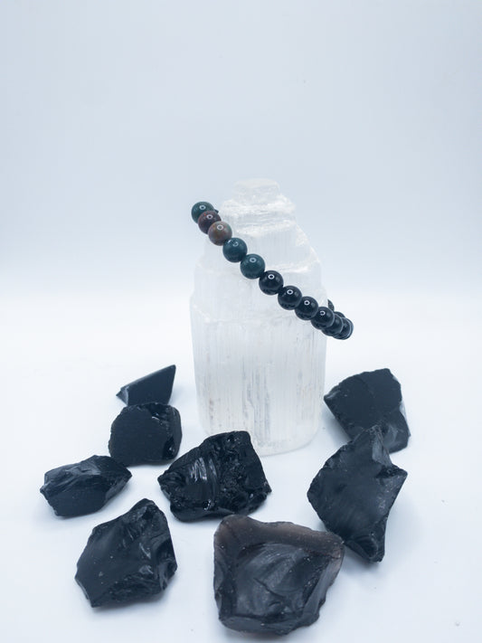 Men's Bloodstone & Black Onyx Crystal Bracelet