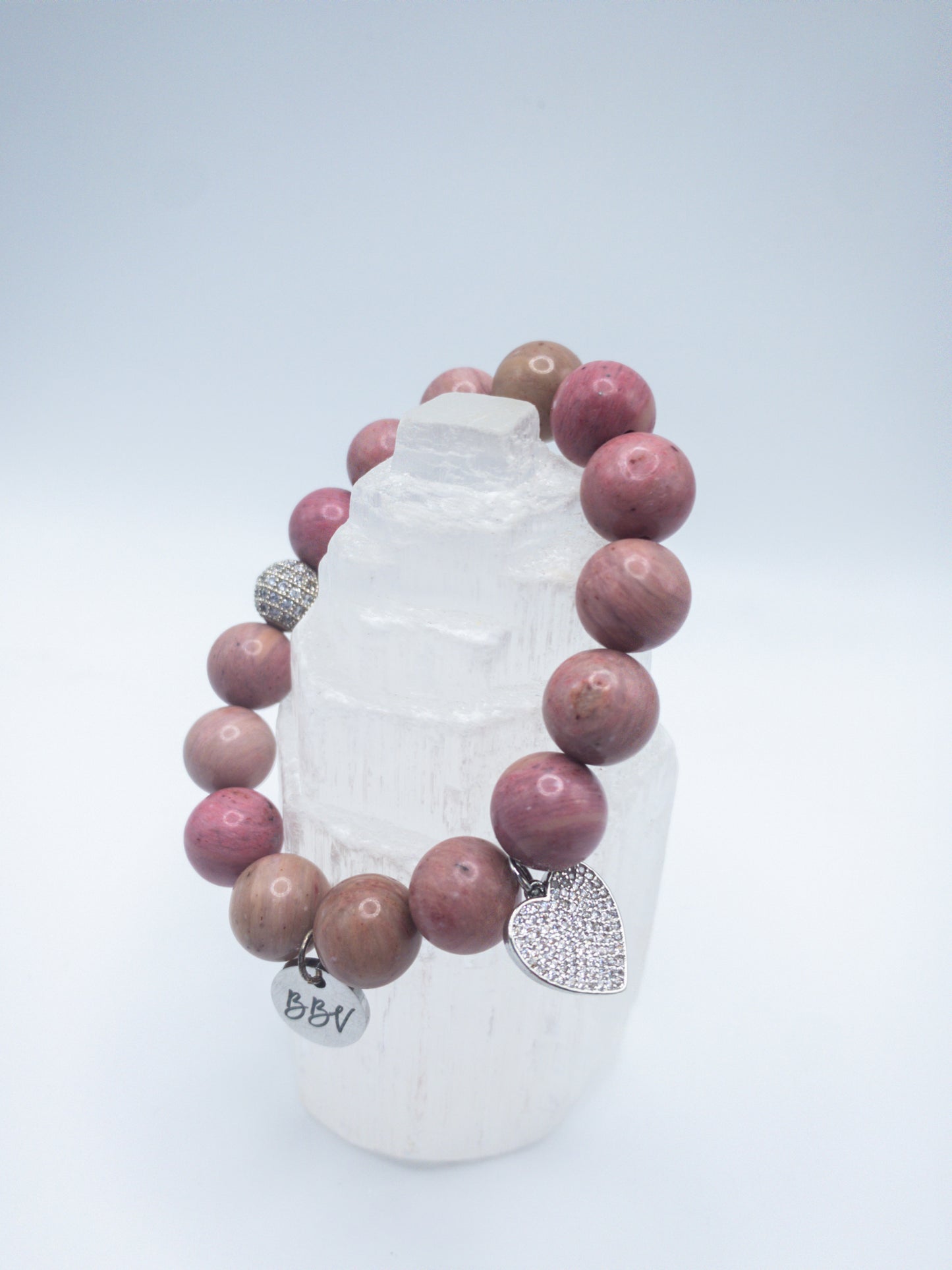 Rose Rhodonite Crystal Heart Bracelet