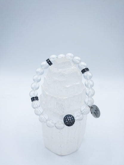 Black Pave & Clear Quartz Crystal Bracelet