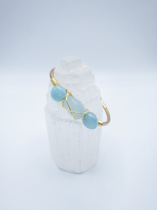3 Stone Blue Lace Agate Crystal Open Bracelet