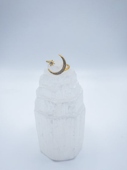 Quarter Moon and Star Adjustable Ring