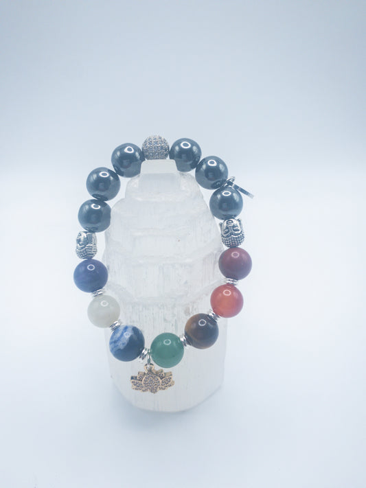 7 Chakra Balancing Buddha Crystal Bracelet - Hematite