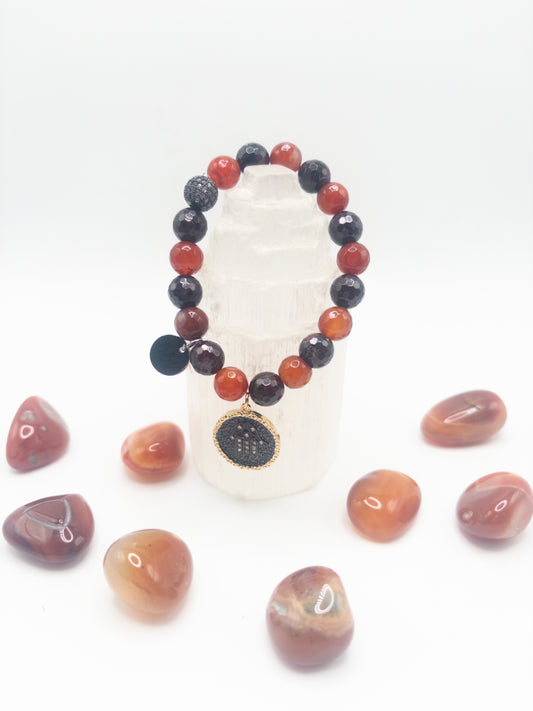BBV Luxe Faceted Garnet  & Red Agate Crystal Bracelet With Charm