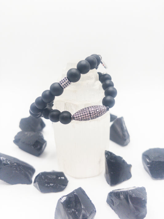 "Power Couple" Black Matte Onyx Crystal Bracelet Set (his/hers)