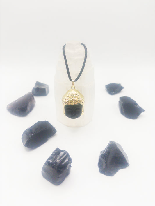 Black & Gold Buddha Head Necklace