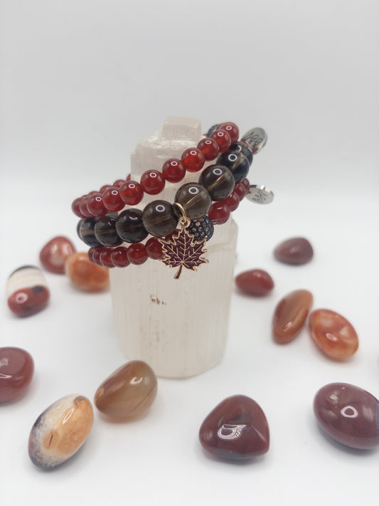 Fall Leaves Smoky Quartz Crystal Bracelet Single or Stack