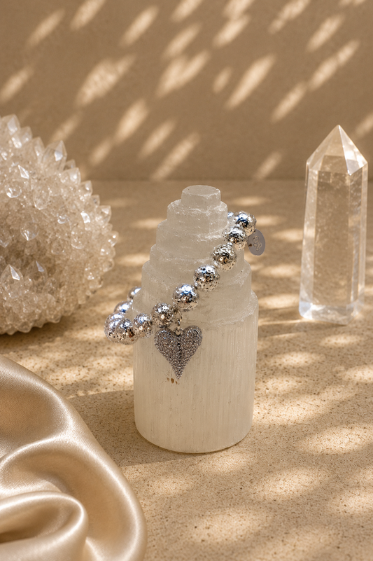 Silver Lava Stone Crystal Bracelet