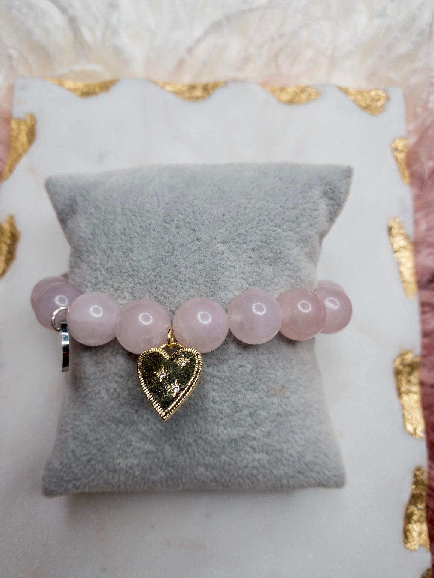 Rose Quartz Crystal Heart Bracelet