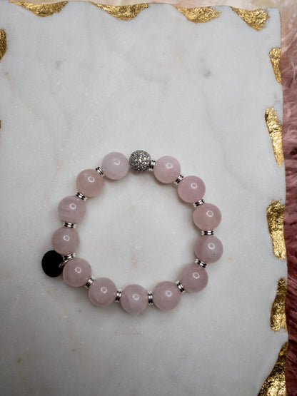 Rose Quartz & Silver Crystal  Bracelet