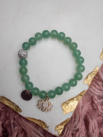 Green Aventurine Lotus Flower Crystal Bracelet