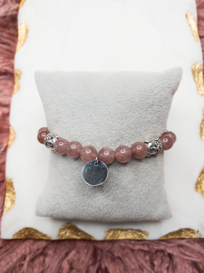 Buddha Head Accent Strawberry Quartz Crystal Bracelet