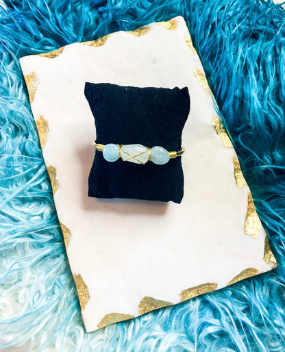 3 Stone Blue Lace Agate Crystal Open Bracelet