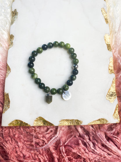 Green Lace Agate Crystal Bracelet Set