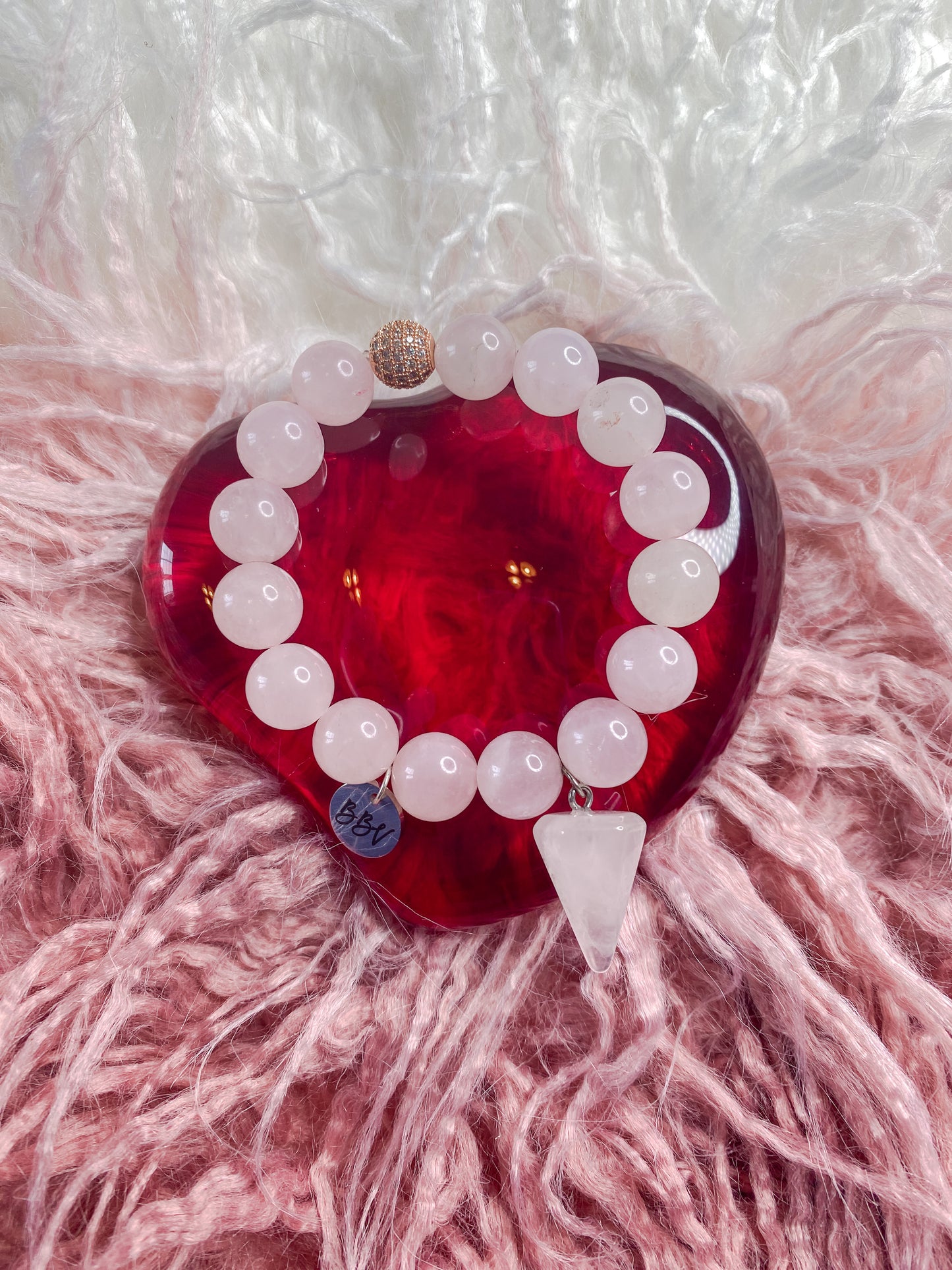 Rose Quartz Crystal Bracelet with Large Point Charm