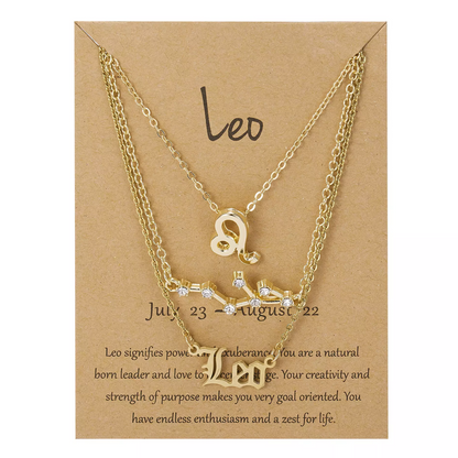 Zodiac Sign Necklace 3pcs Horoscope Pendant