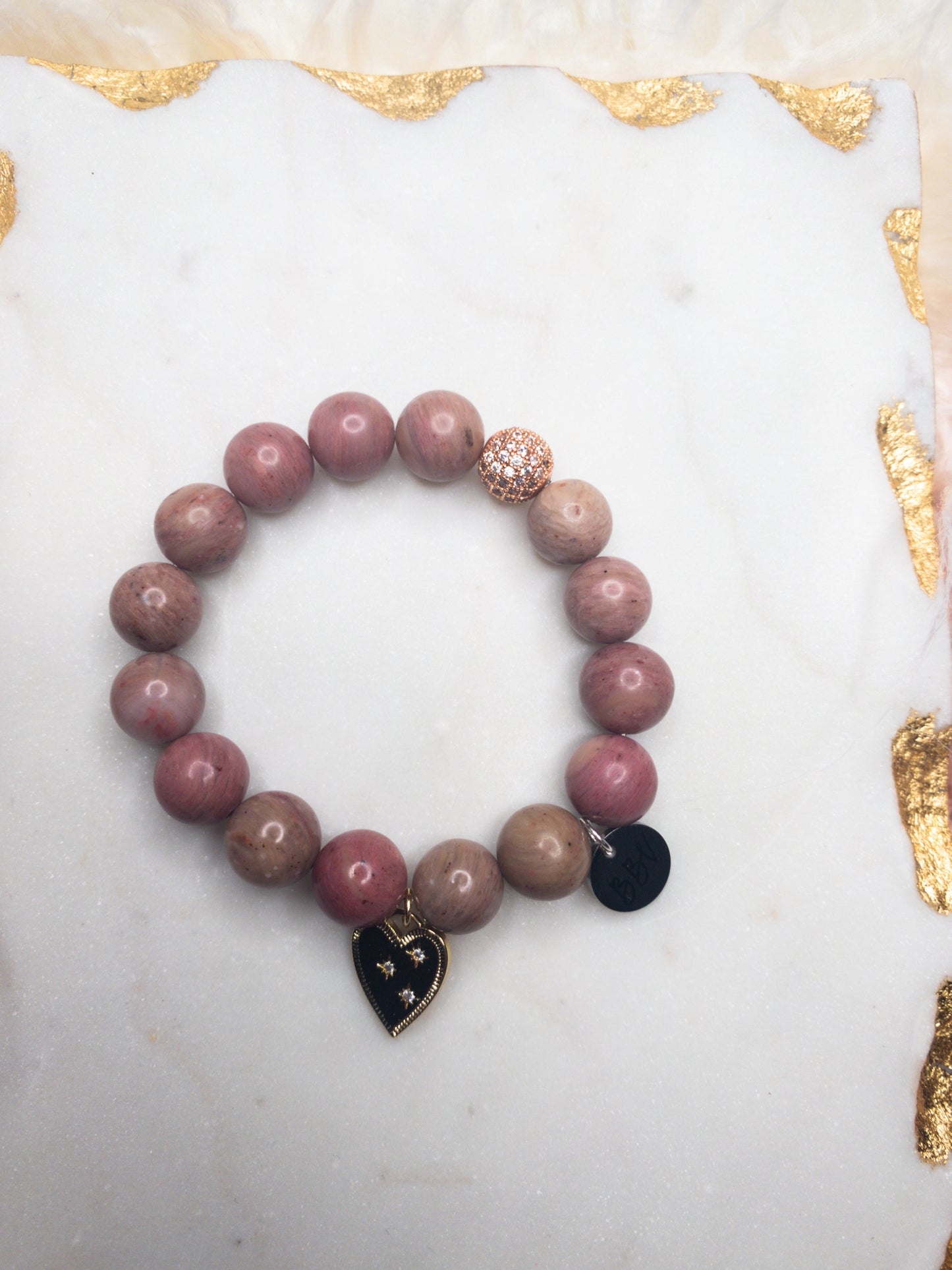 Rose Rhodonite Crystal Heart Bracelet