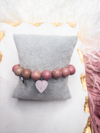 Rose Rhodonite Crystal Heart Bracelet